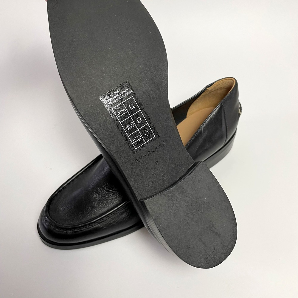 Everlane Black Leather Loafer Sz 9 Whipstitch Heel Minimalist Quiet Luxury - Picture 6 of 8